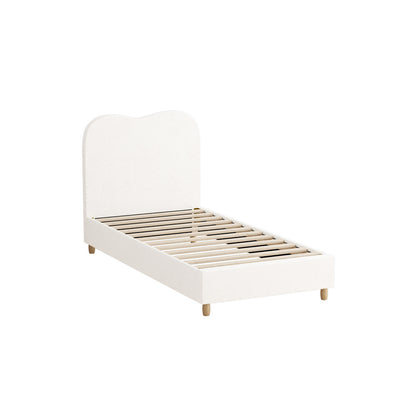 Single Size Bed Frame in White Boucle with Cloud Shape