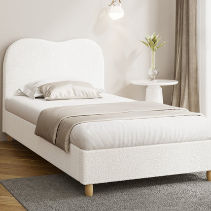 Single Size Bed Frame in White Boucle with Cloud Shape
