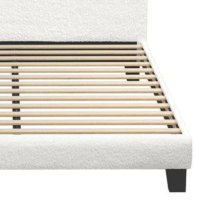 Double Bed Frame with Wooden Slats in White Boucle Fabric