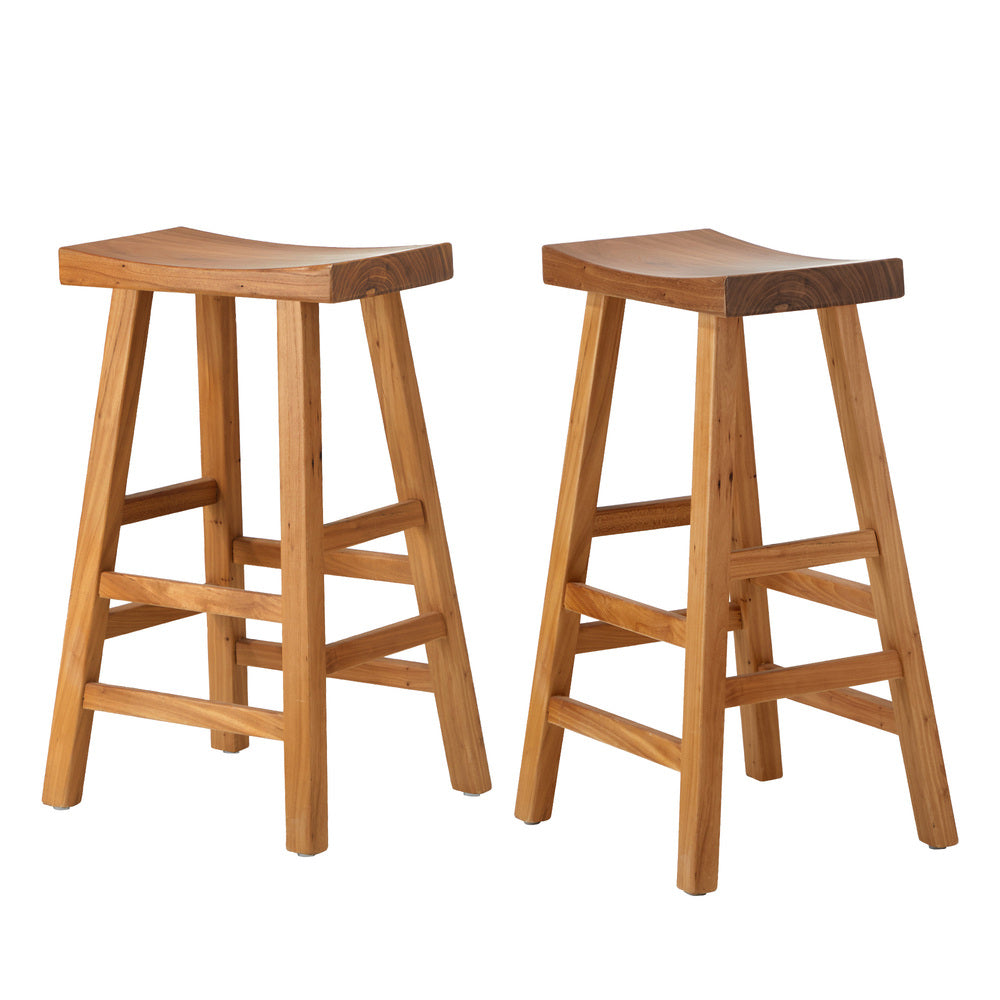 2 pcs Wooden Bar Stools Counter Height Natural