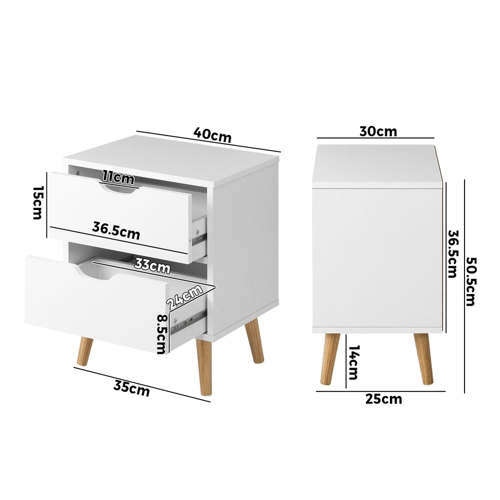 Bedside Table with 2 Drawers Air Gap Handle White