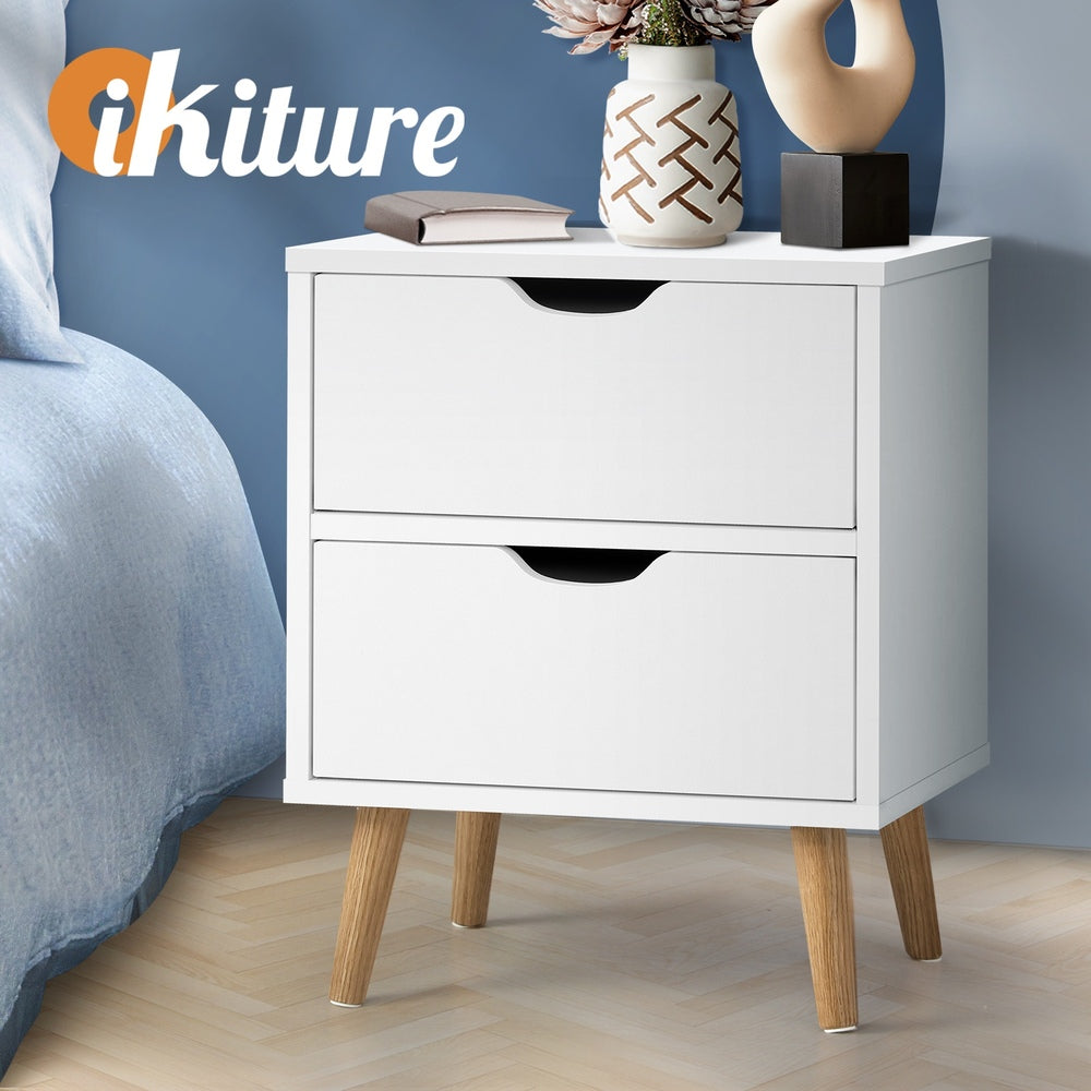 Bedside Table with 2 Drawers Air Gap Handle White