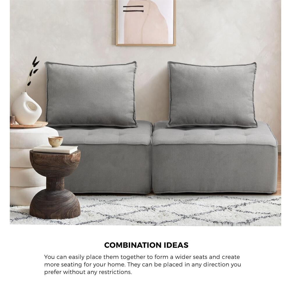 Modular Armless Sofa with Adjustable Backrest Grey