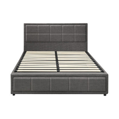 Queen Bed Frame with Gas Lift Storage Base Fabric Grey