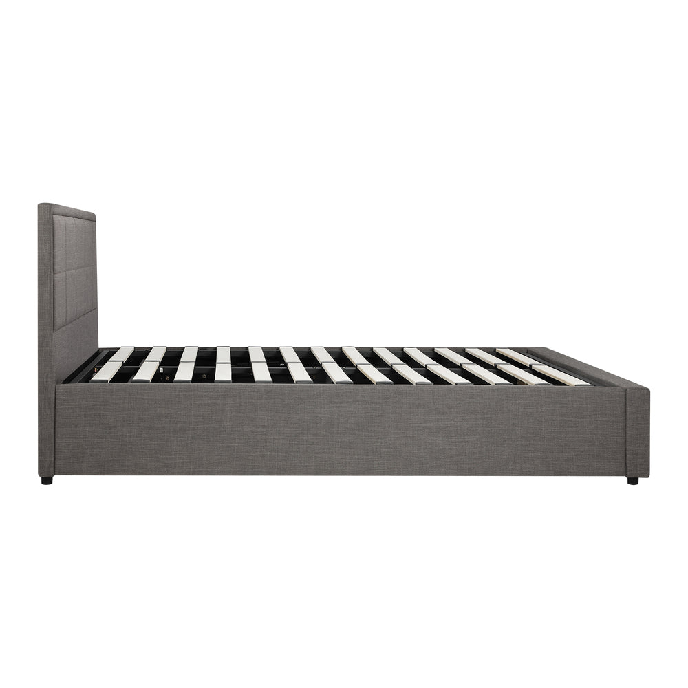 Queen Bed Frame with Gas Lift Storage Base Fabric Grey