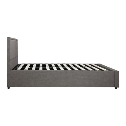 Queen Bed Frame with Gas Lift Storage Base Fabric Grey