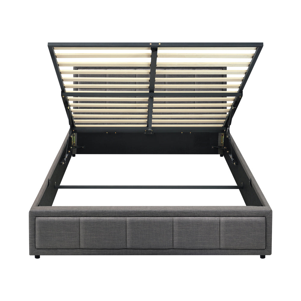 Queen Bed Frame with Gas Lift Storage Base Fabric Grey