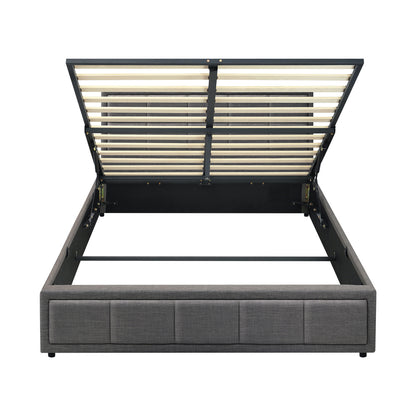 Queen Bed Frame with Gas Lift Storage Base Fabric Grey