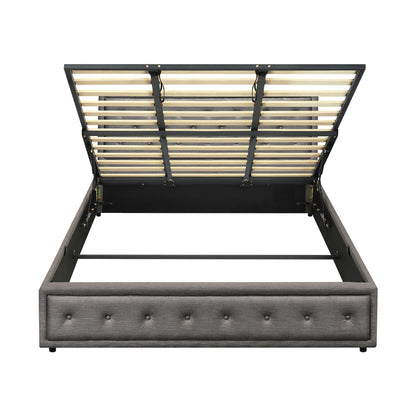 King Bed Frame with Gas Lift Storage Base Grey