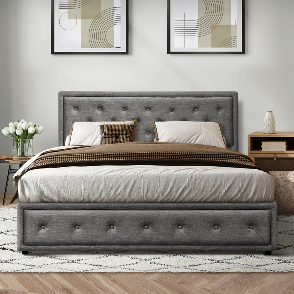 Queen Bed Frame with Gas Lift Storage Base Grey
