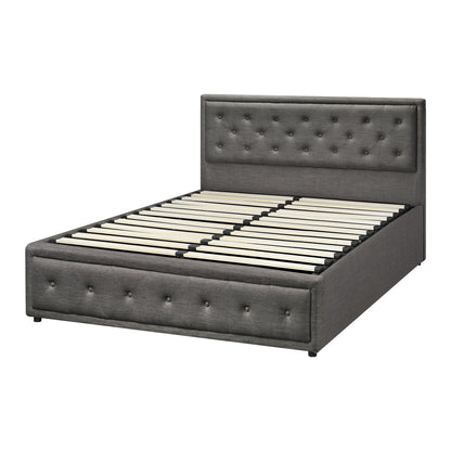 Queen Bed Frame with Gas Lift Storage Base Grey