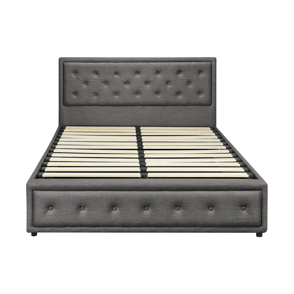 Queen Bed Frame with Gas Lift Storage Base Grey