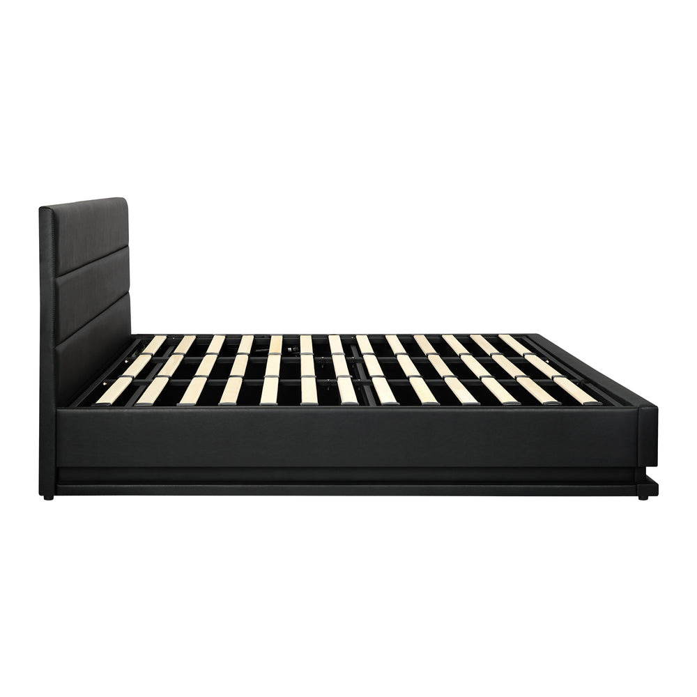 King Bed Frame with Gas Lift RGB Storage Space Black