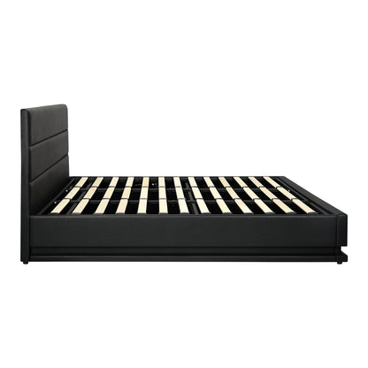 King Bed Frame with Gas Lift RGB Storage Space Black