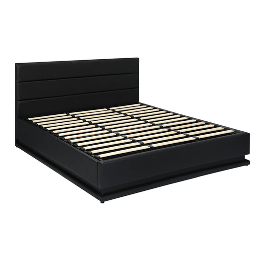 King Bed Frame with Gas Lift RGB Storage Space Black