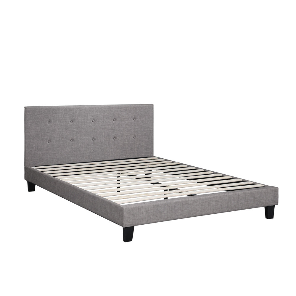 Queen Bed Frame Wooden Fabric Grey