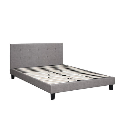 Queen Bed Frame Wooden Fabric Grey
