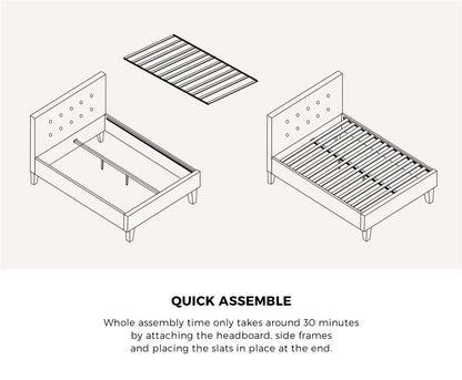 Queen Bed Frame Wooden Fabric Grey