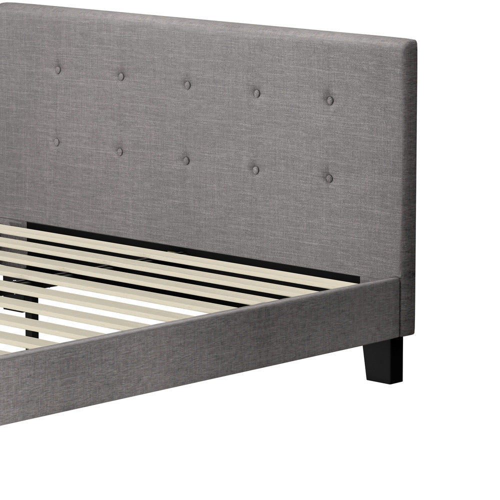 Queen Bed Frame Wooden Fabric Grey