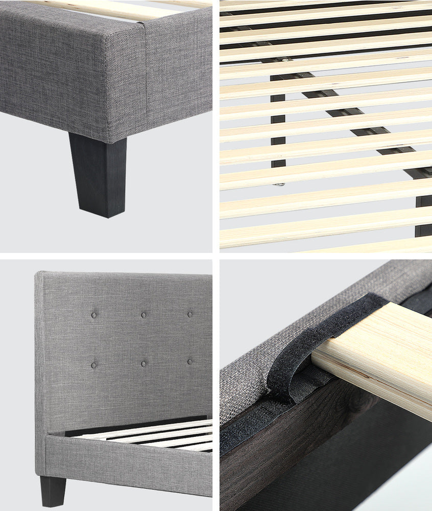 Queen Bed Frame Wooden Fabric Grey
