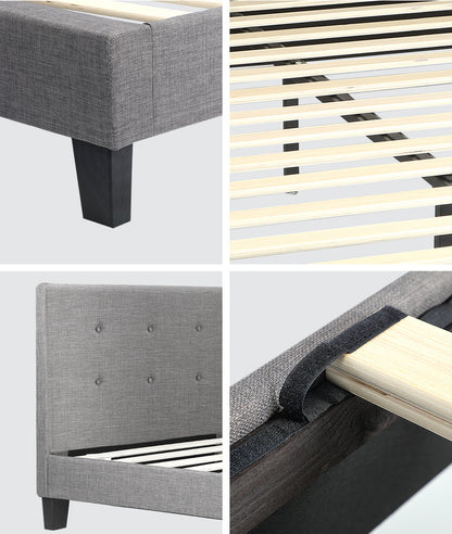 Queen Bed Frame Wooden Fabric Grey