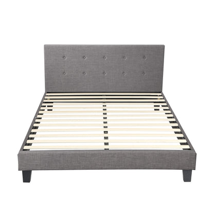 Queen Bed Frame Wooden Fabric Grey