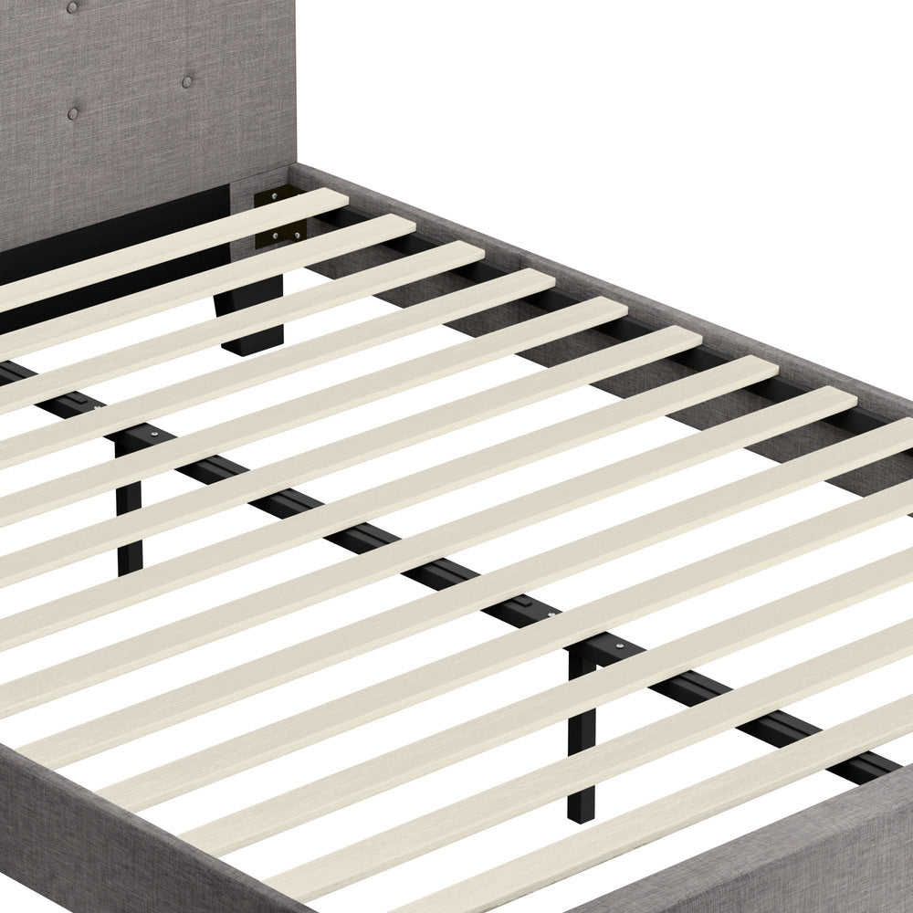 Queen Bed Frame Wooden Fabric Grey