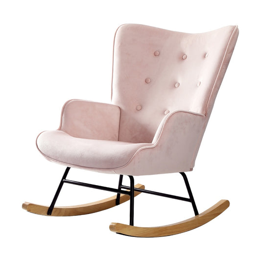 Pink Velvet Upholstered Nursing Rocking Armchair Accent Chair