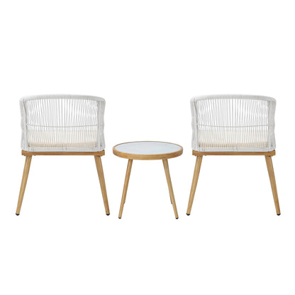 3 pcs Outdoor Table and Chairs Set with Rope Beige