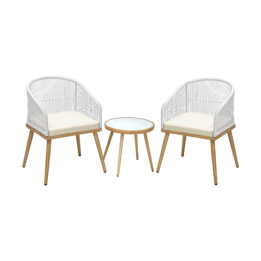 3 pcs Outdoor Table and Chairs Set with Rope Beige