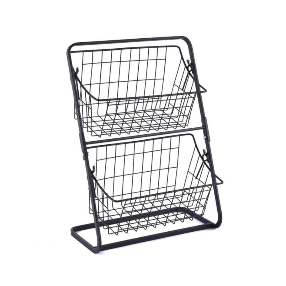 Wire Kitchen Countertop Storage Basket with Removable Rack for Fruits Vegetables Spices Snacks