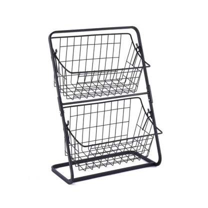 Wire Kitchen Countertop Storage Basket with Removable Rack for Fruits Vegetables Spices Snacks