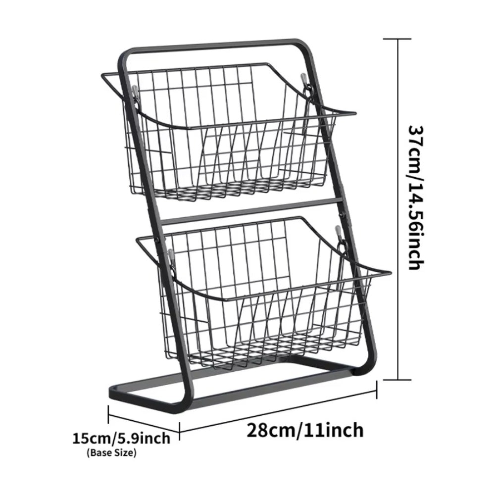 Wire Kitchen Countertop Storage Basket with Removable Rack for Fruits Vegetables Spices Snacks