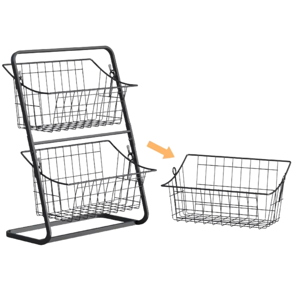 Wire Kitchen Countertop Storage Basket with Removable Rack for Fruits Vegetables Spices Snacks