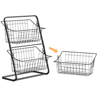 Wire Kitchen Countertop Storage Basket with Removable Rack for Fruits Vegetables Spices Snacks