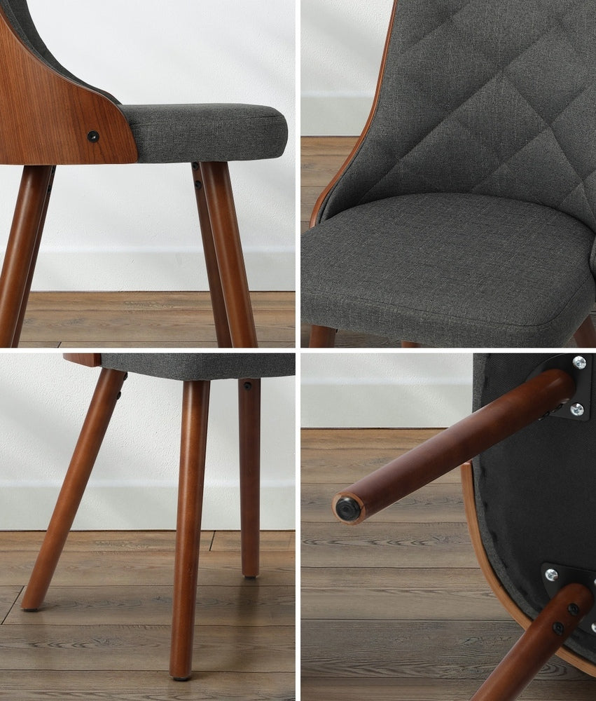 Wooden Dining Chairs with Grey Faux Leather Seats 2 pcs