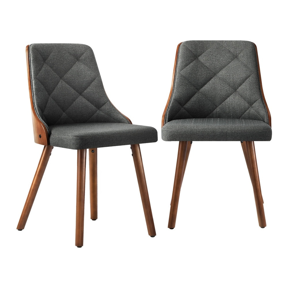 Wooden Dining Chairs with Grey Faux Leather Seats 2 pcs