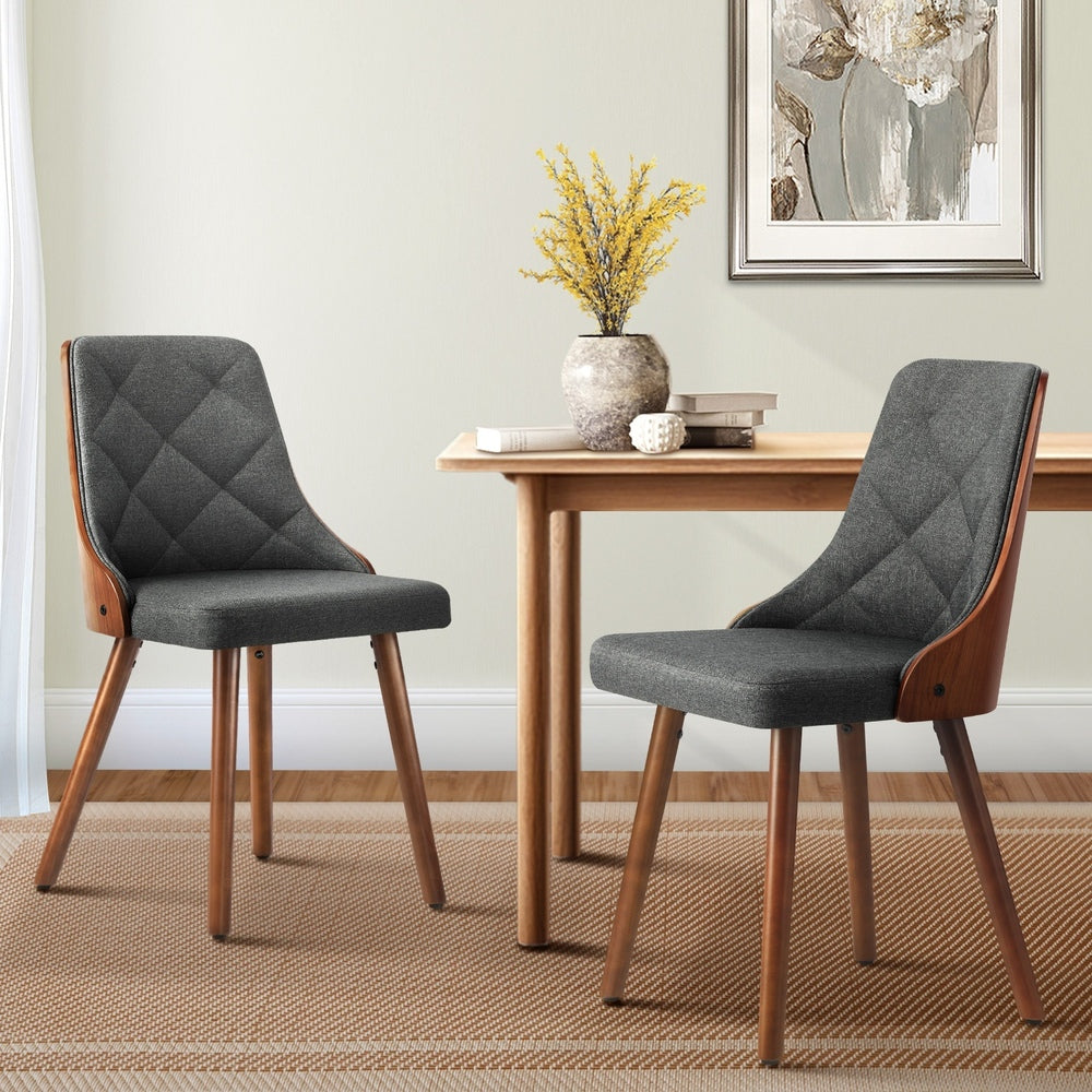 Wooden Dining Chairs with Grey Faux Leather Seats 2 pcs