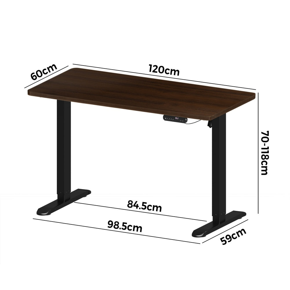 120cm Electric Standing Desk Single Motor Black and Walnut