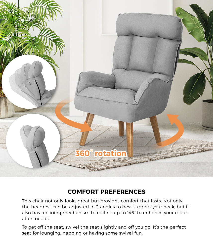 360 Degree Swivel Armchair with Stool Seat Grey