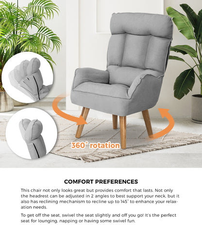 360 Degree Swivel Armchair with Stool Seat Grey
