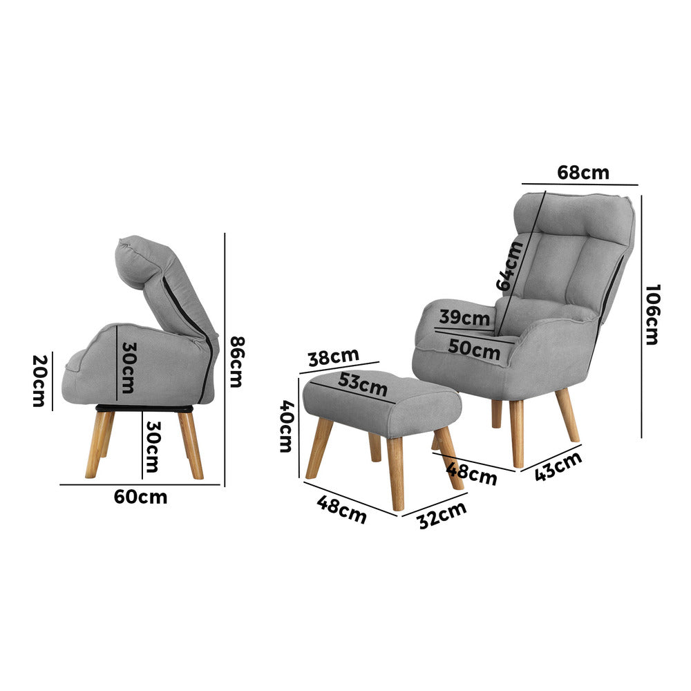 360 Degree Swivel Armchair with Stool Seat Grey