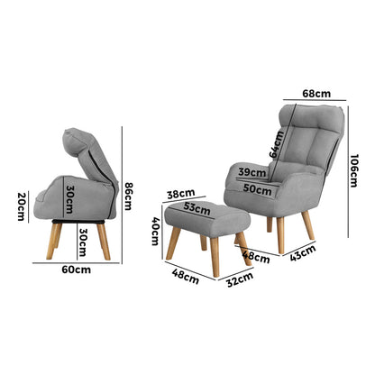 360 Degree Swivel Armchair with Stool Seat Grey