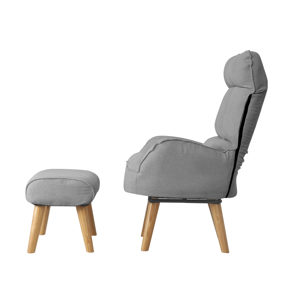 360 Degree Swivel Armchair with Stool Seat Grey