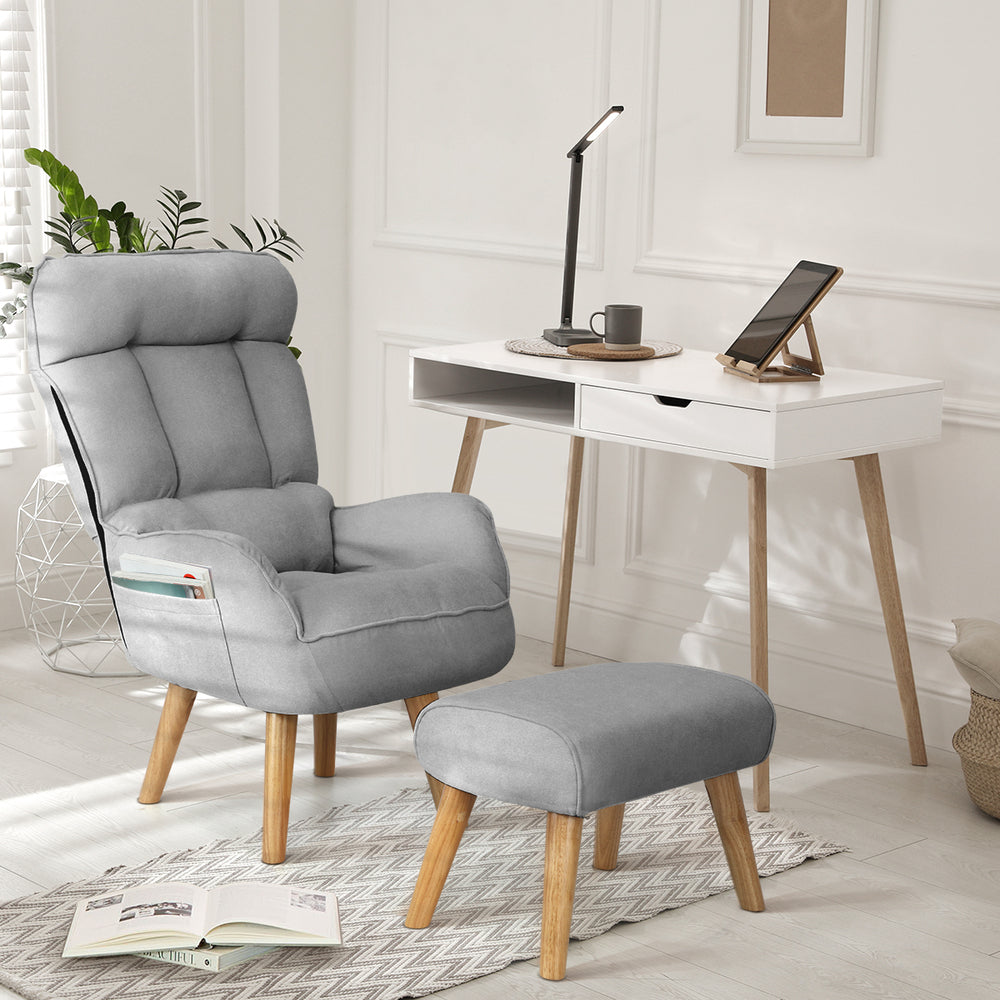 360 Degree Swivel Armchair with Stool Seat Grey