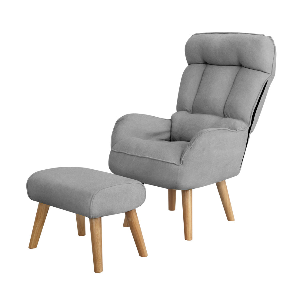 360 Degree Swivel Armchair with Stool Seat Grey