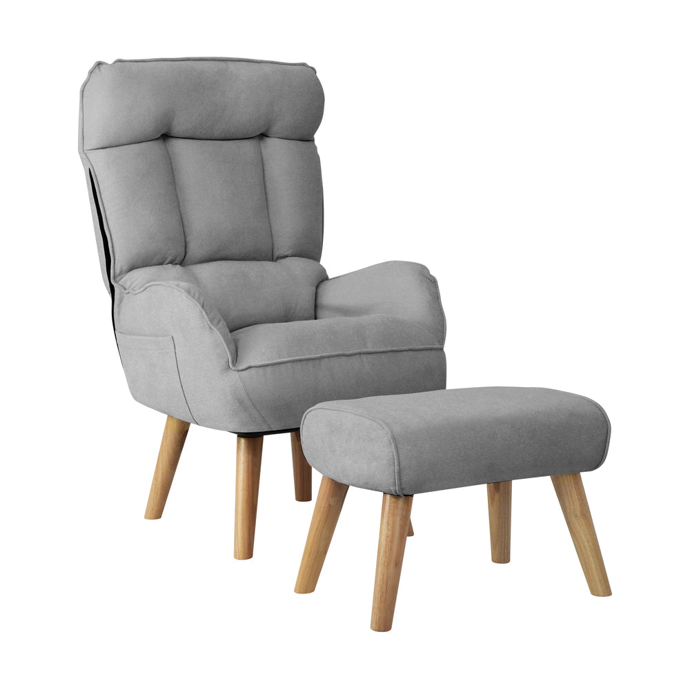 360 Degree Swivel Armchair with Stool Seat Grey