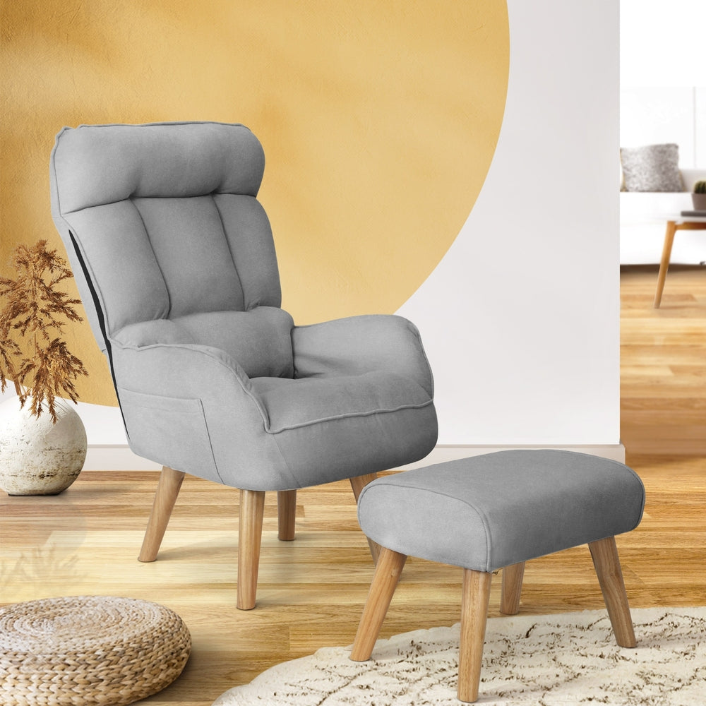 360 Degree Swivel Armchair with Stool Seat Grey