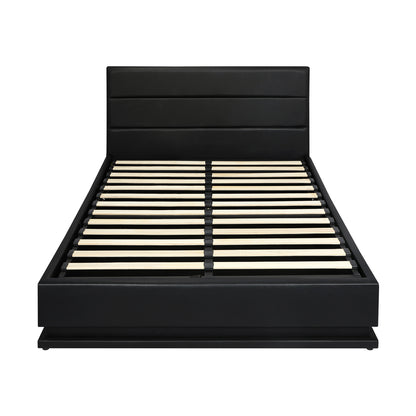 Queen Bed Frame Gas Lift Storage with RGB Lights Black