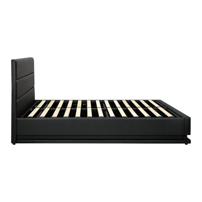 Queen Bed Frame Gas Lift Storage with RGB Lights Black